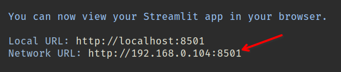 Endereço de IP gerado pelo Streamlit para acesso local.