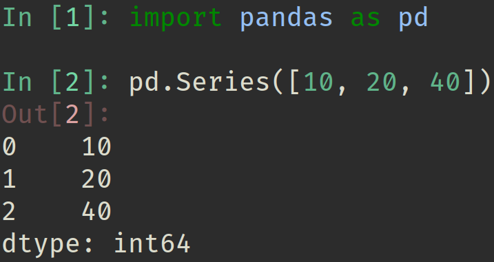 Exemplo de código de uma Série do Pandas.