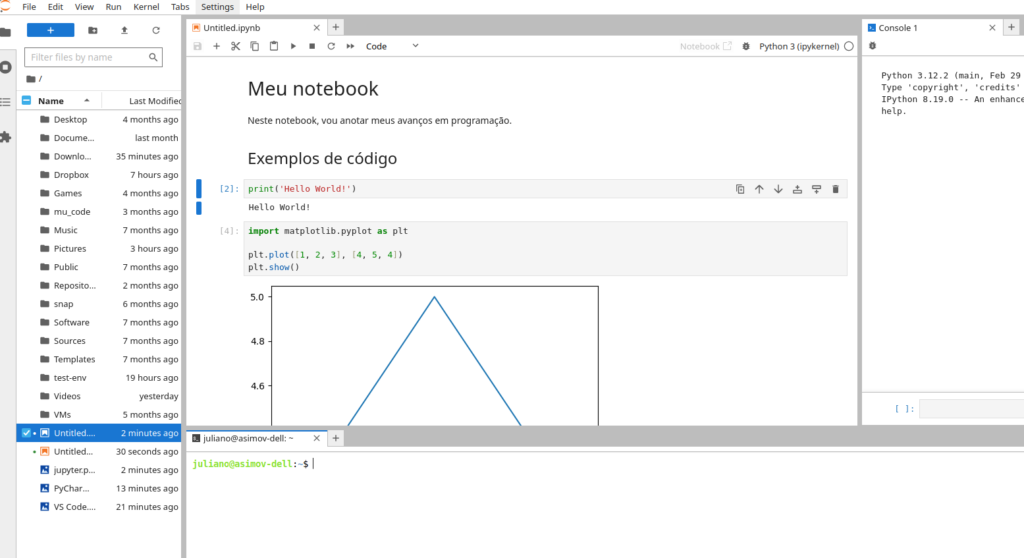 Interface básica da IDE para Python Jupyter Lab.