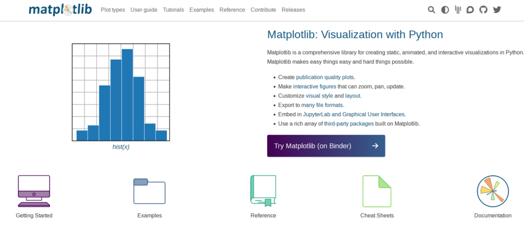 Página inicial do Matplotlib.