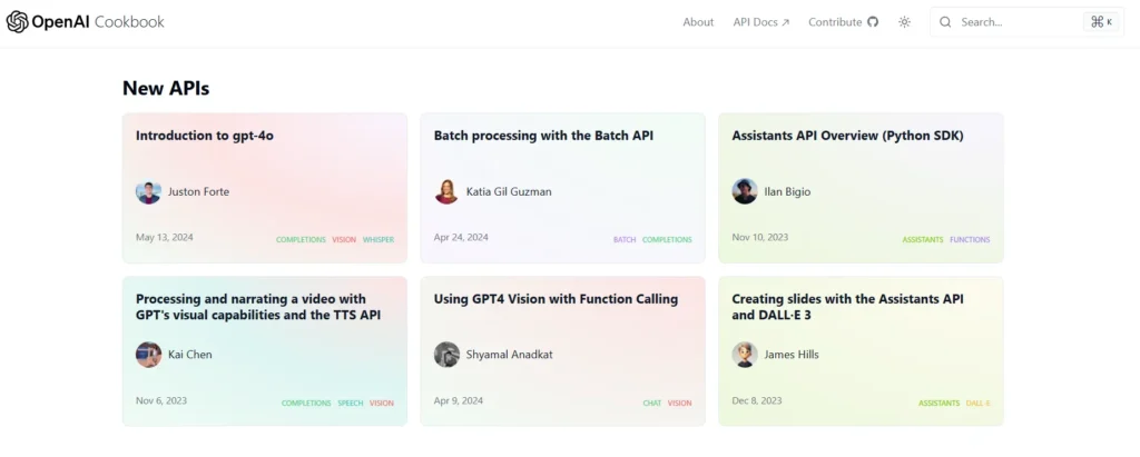 Página inicial do OpenAI Cookbook