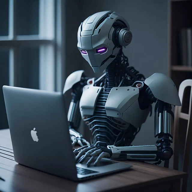 Robô com inteligência artificial trabalhando no lugar de um humano