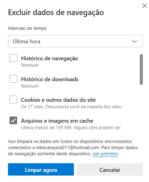 Microsoft Edge limpando cache 