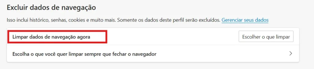 Microsoft Edge limpando dados de navegação 