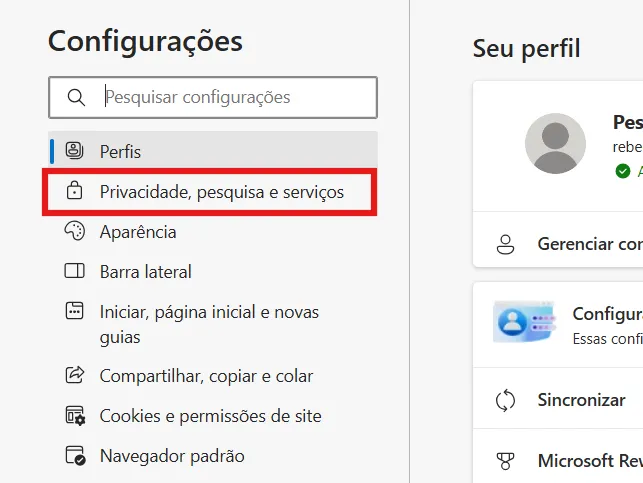 Microsoft Edge configurações 