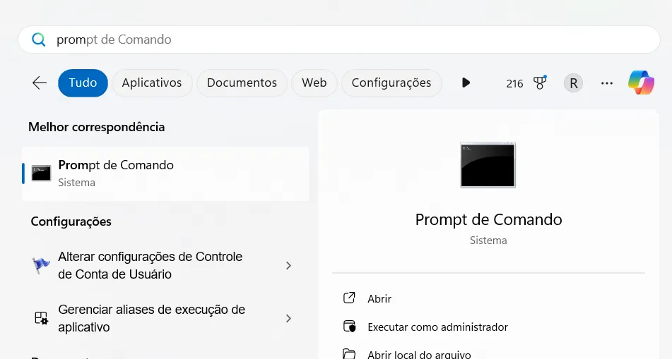 Prompt de comando para limpar o cache DNS