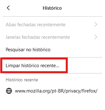 FireFox configuração para limpar cache