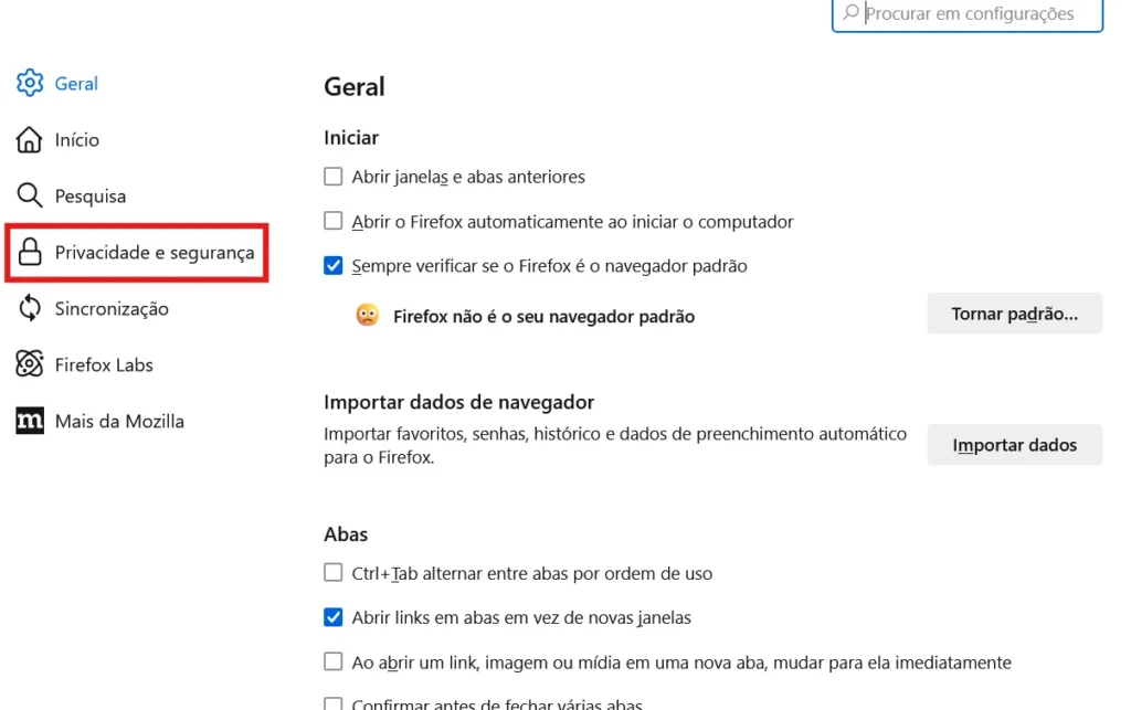 FireFox configuração 