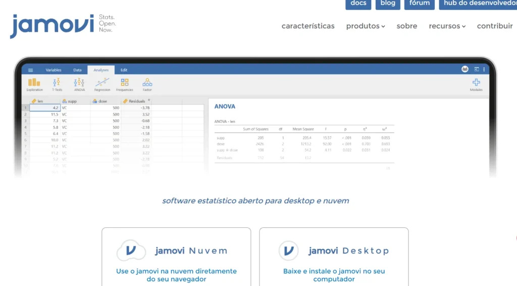 Programa para análise de regressão linear Jamovi