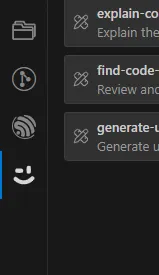 Barra lateral do VS Code com o ícone do Cody para acessar o painel de prompt