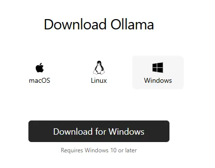 Página de download do Ollama 