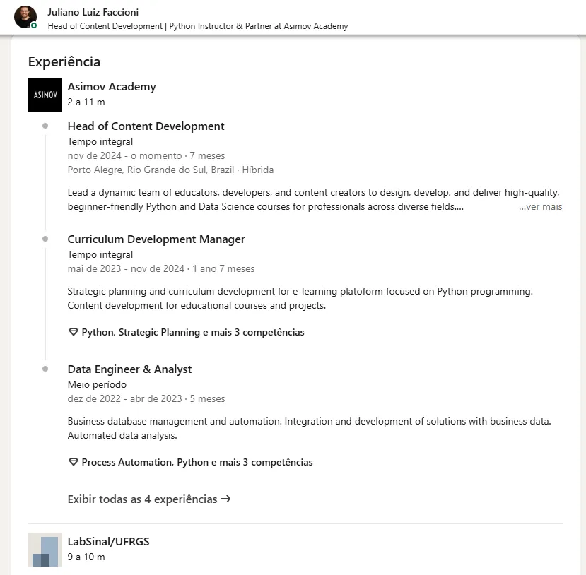 como criar um perfil no linkedin colocando experiências 