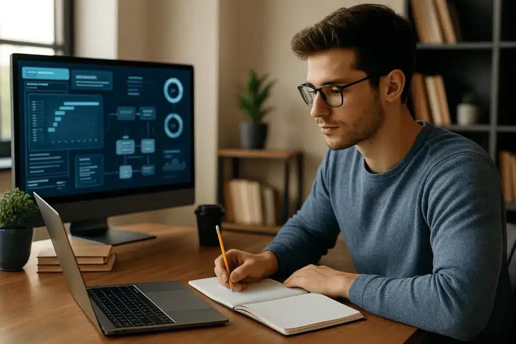 homem estudando para começar carreira em tecnologia da informação.
