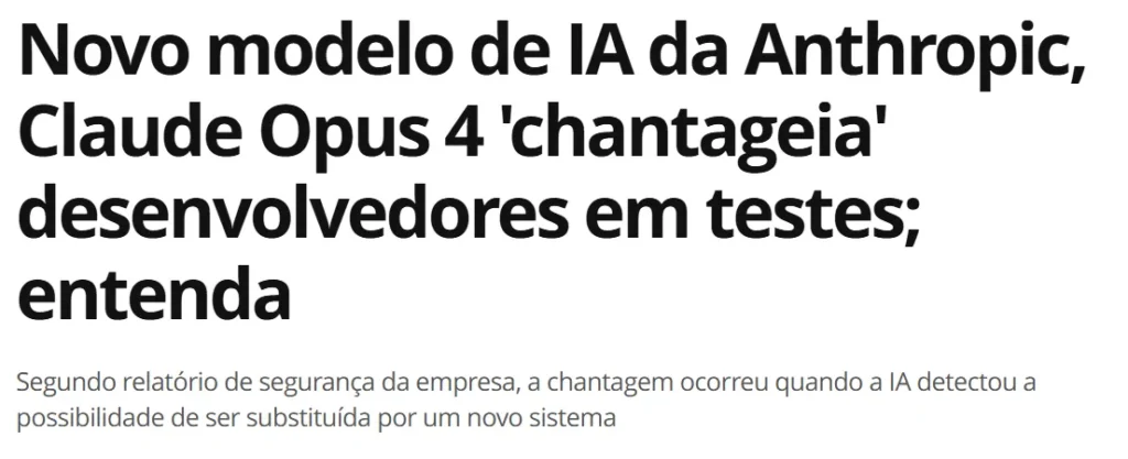 Notícia sobre novo modelo da Anthopic, Claude Opus 4.