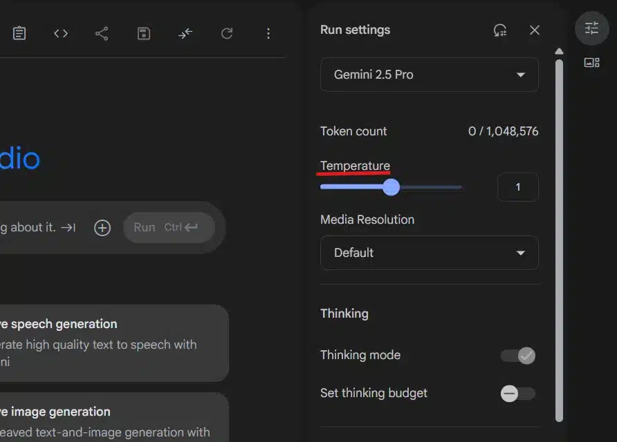 Temperatura Google AI Studio