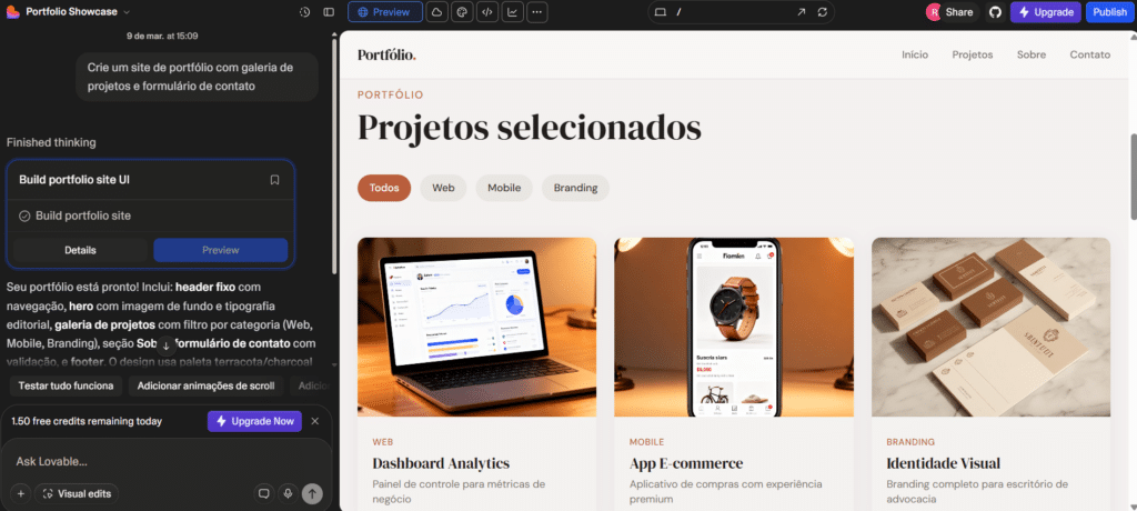 teste de uma aplicação do lovable AI