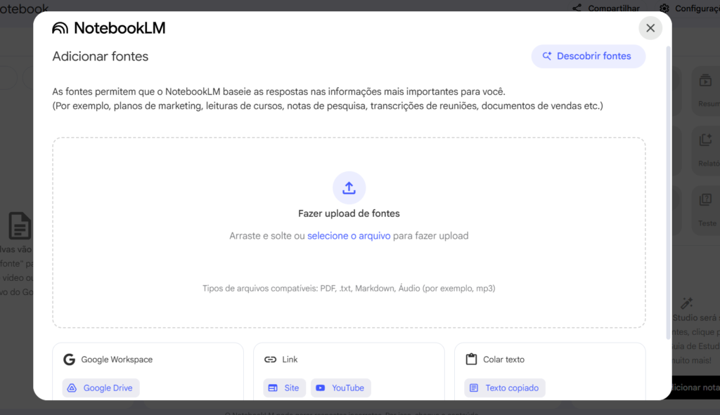 Adicionar fonte notebooklm