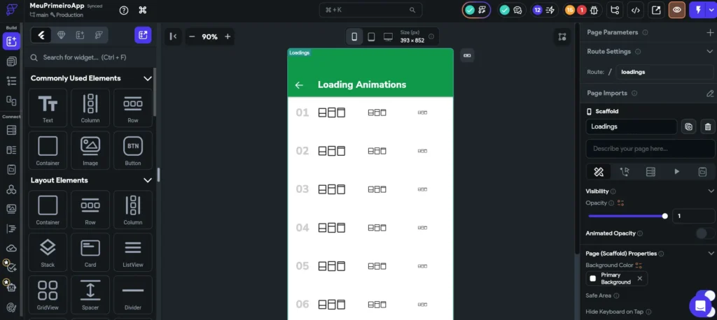 Interface do Flutterflow