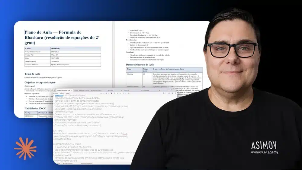 Capa do Projeto Gerador de plano de aula alinhado a objetivo/BNCC - Asimov Academy
